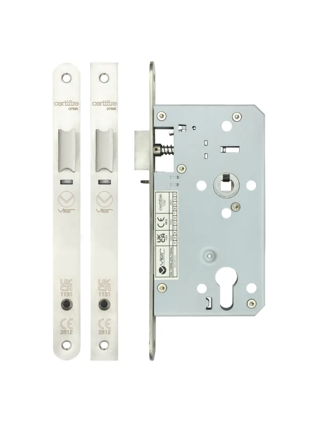 Zoo Hardware Din night latch - 72mm c/c - backset 60mm - radius - Satin Stainless