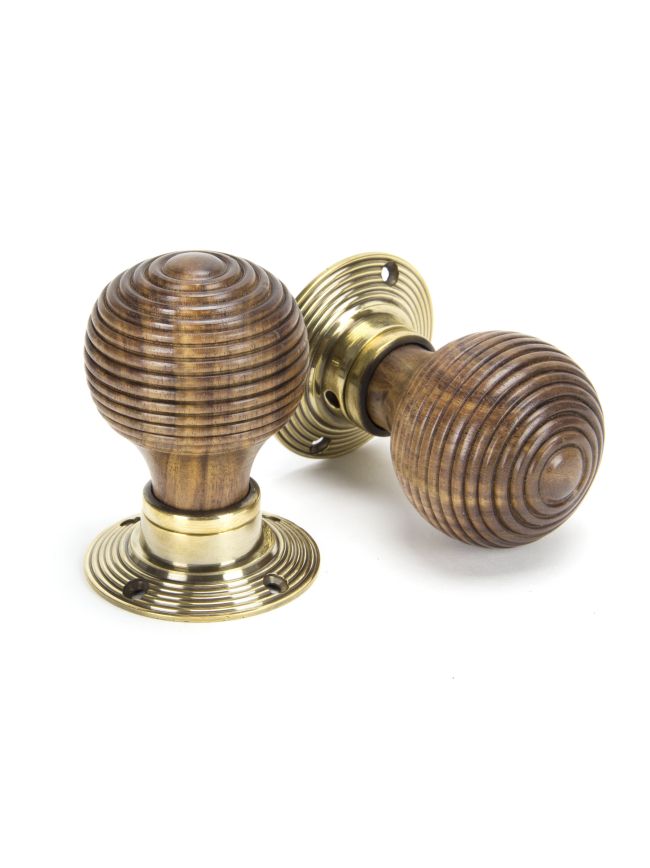 Rosewood & Aged Brass Beehive Mortice/Rim Knob Set