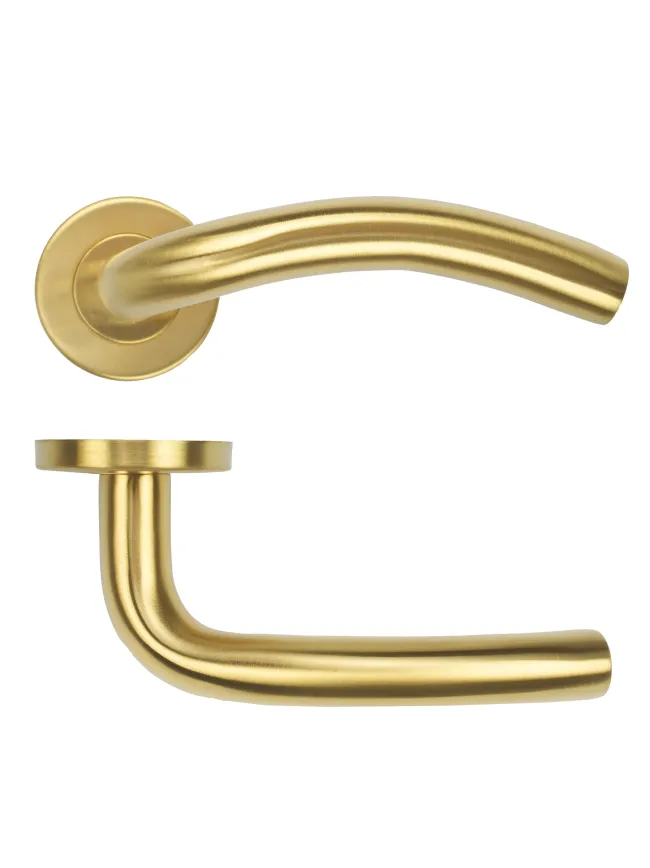 Zoo Hardware 19mm Arched Lever on Round Rose 52mm x 8mm Push-on Rose - BS EN 1906 Grade 3 - Grade 201 - PVD Satin Brass