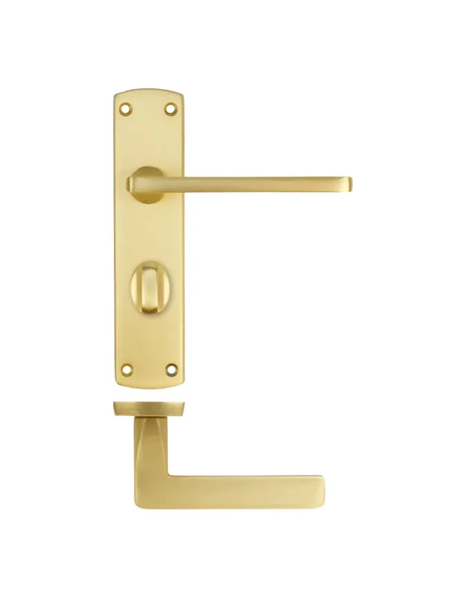 Zoo Hardware Leon lever on bathroom backplate - Satin Brass
