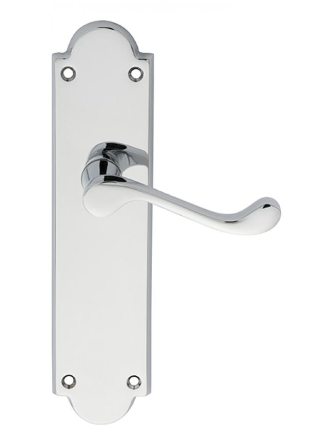 Victorian Scroll Lever On Shaped Latch Backplate - Polished Chrome