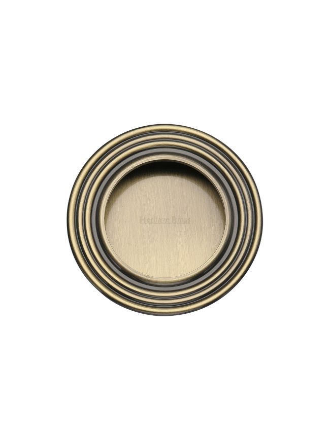 Round Reeded Flush Pull Antique Brass finish