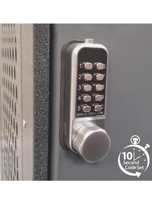 Borg BL1506 SC ECP - Mini Easicode Pro Vertical Cabinet Lock - Knurled Knob, Inside Cam Turn Mechanism, Satin Chrome Finish