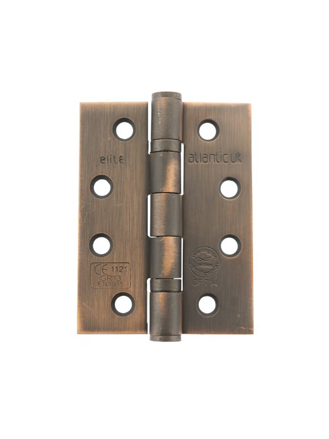 Atlantic Ball Bearing Hinges Grade 13 Fire Rated 4" x 3" x 3mm - Antique Copper (Pair)