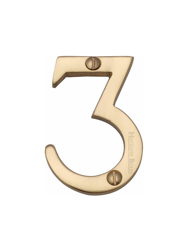 Heritage Brass Numeral 3 Face Fix 51mm (2") Polished Brass finish