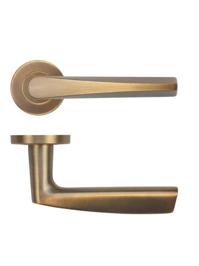 Zoo Hardware Designer Lever on Round Rose 52mm x 8mm Push-on Rose - BS EN 1906 Grade 3 - Grade 201 - Antique Brass