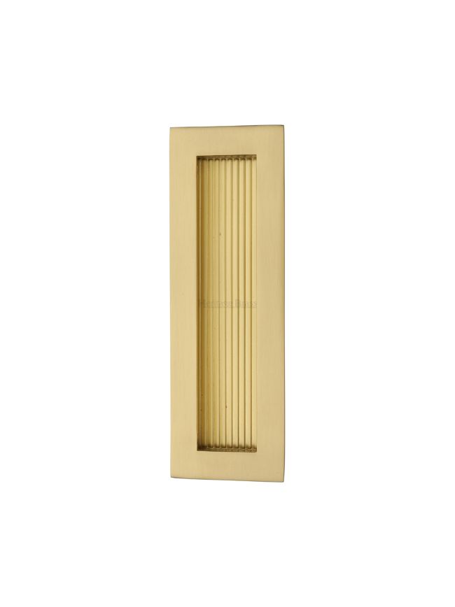 Reeded &nbsp;Rectangular Flush Pull 175 x 58mm Satin Brass finish