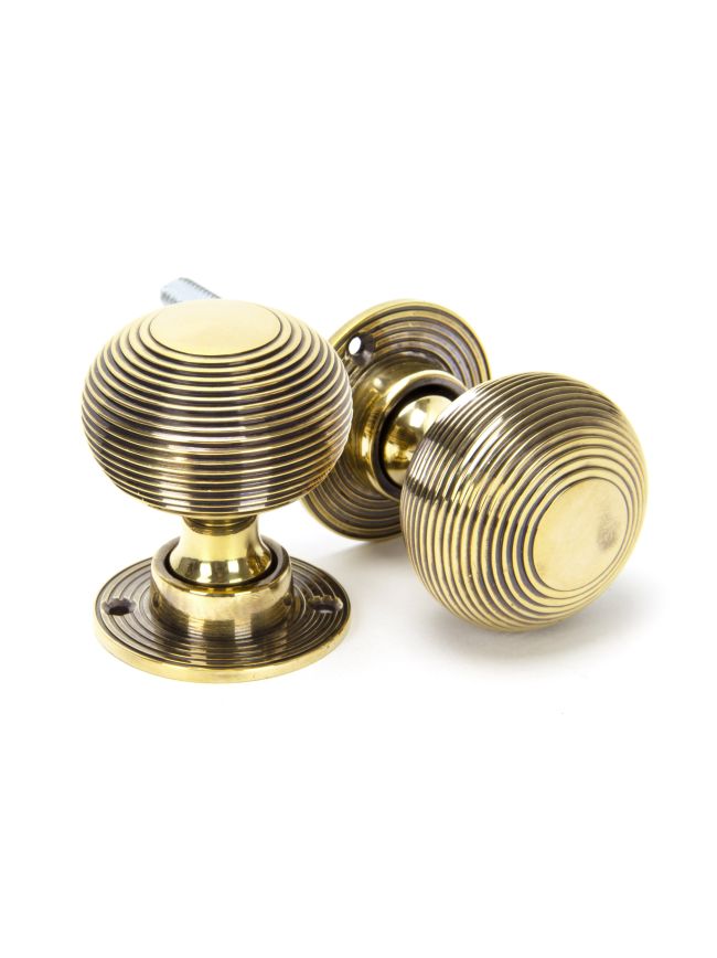 Aged Brass Beehive Mortice/Rim Knob Set