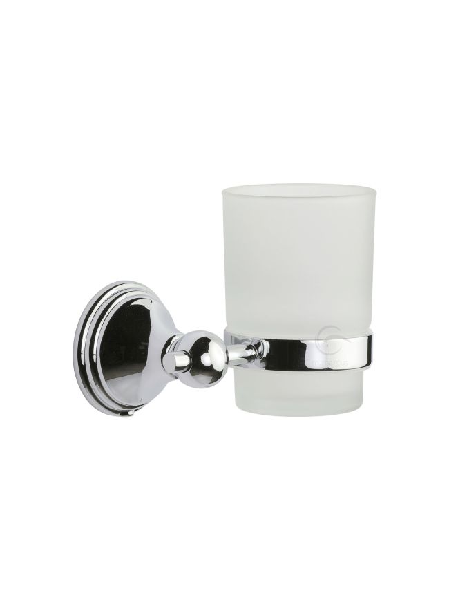 Cambridge Toothbrush Holder. Wall Mounted with Frosted Glass Tumbler. Polished Chrome finish