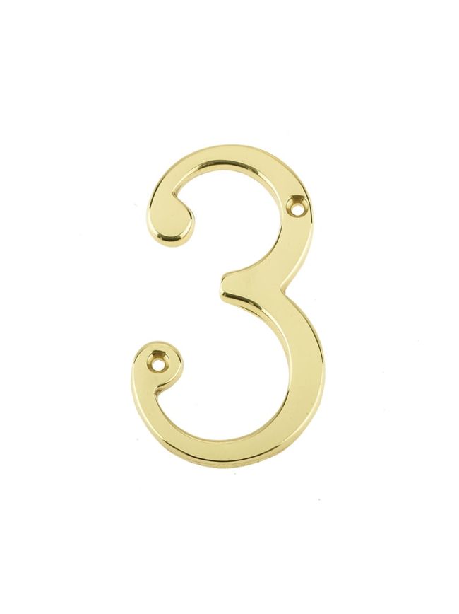 Jedo 75mm Screw Fix Numerals Polished Brass No. 3 - By Frelan Hardware - JN-3