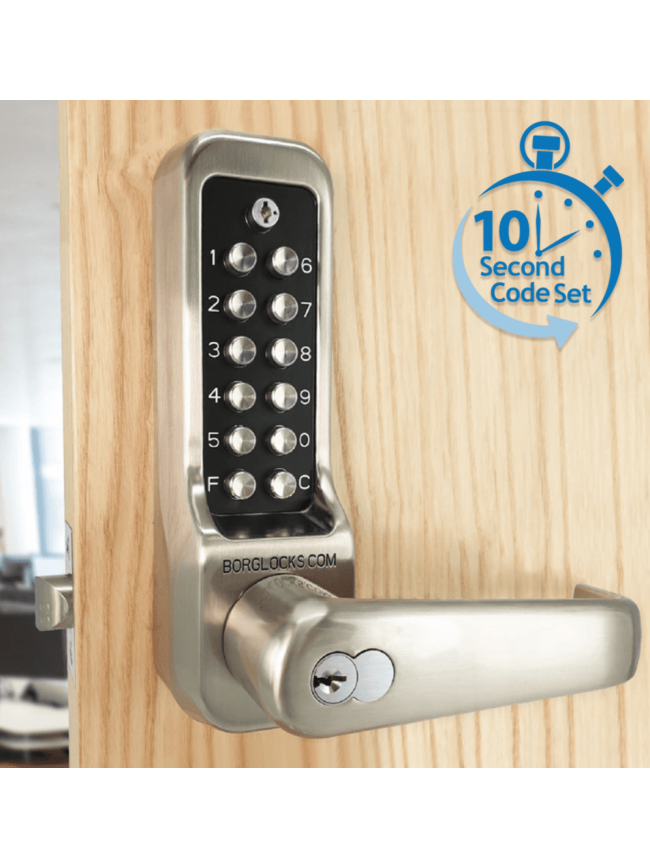 Borg BL7701 SS ECP - Heavy Duty, High Traffic - Easicode Pro Flat Bar Lever Handle Keypad With Sfic Key Override & Flat Bar Inside Handle, Stainless Steel (SS) Finish