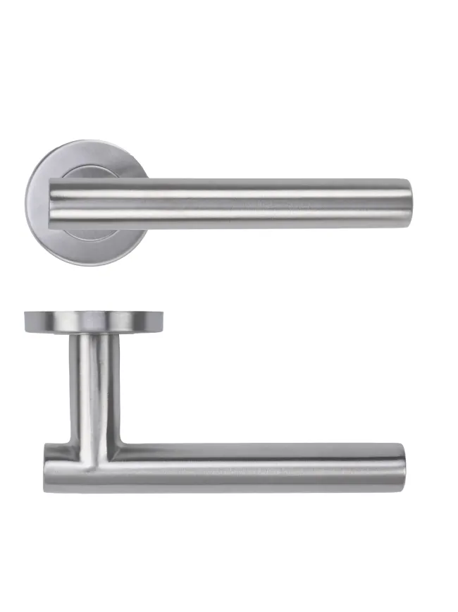 Zoo Hardware 19mm Straight T-Bar Lever on Round Rose 52mm x 8mm Push-on Rose - BS EN 1906 Grade 3 - Grade 201 - Satin Stainless