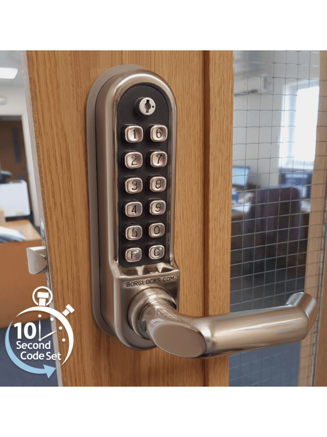 BL5001 SS ECP - Easicode Pro, Round Bar Lever Handle Keypad & Round Bar Inside Handle, Stainless Steel (SS) Finish