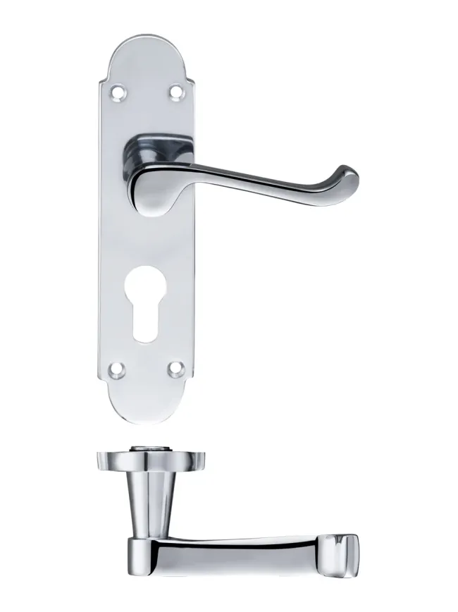 Zoo Hardware Project Oxford lever on euro backplate - 168mm x 42mm - Polished Chrome