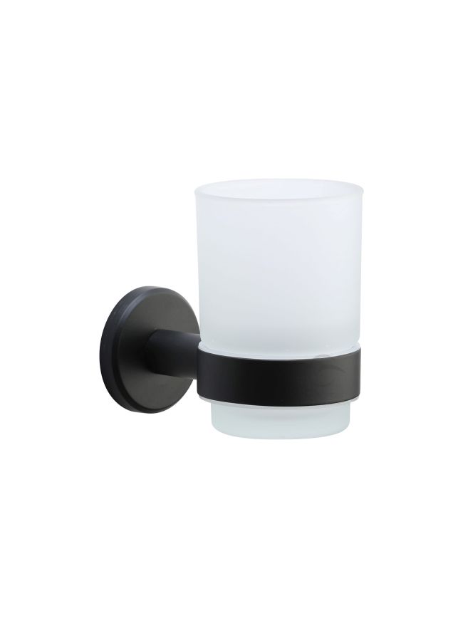 Oxford Toothbrush Holder. Wall Mounted with Frosted Glass Tumbler. Black finish