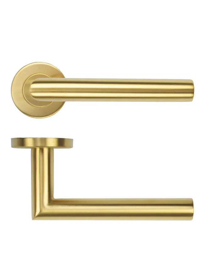 Zoo Hardware 19mm Mitred Lever on Round Rose 52mm x 8mm Push-on Rose - BS EN 1906 Grade 3 - Grade 201 - PVD Satin Brass