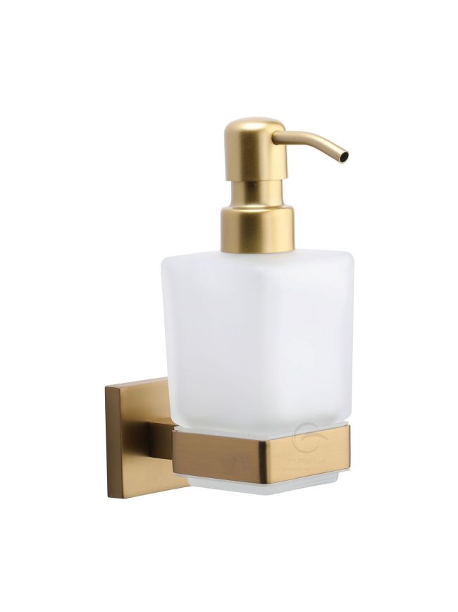 Chelsea Soap Dispenser. Wall Mounted with Frosted Glass and high quality STS pump. Satin Brass finish