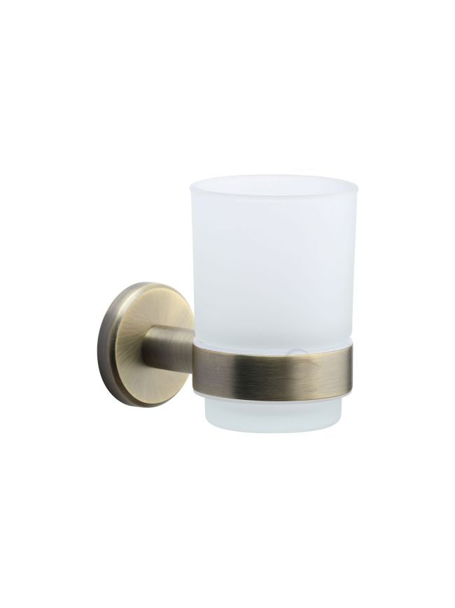 Oxford Toothbrush Holder. Wall Mounted with Frosted Glass Tumbler. Matt Antique finish