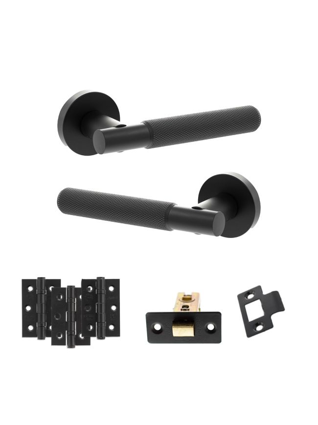 Senza Pari Rosarno Door Handle Pack (Latch Set - 2.5" CE Latch, 3" Fire Rated Hinges x3) - Matt Black