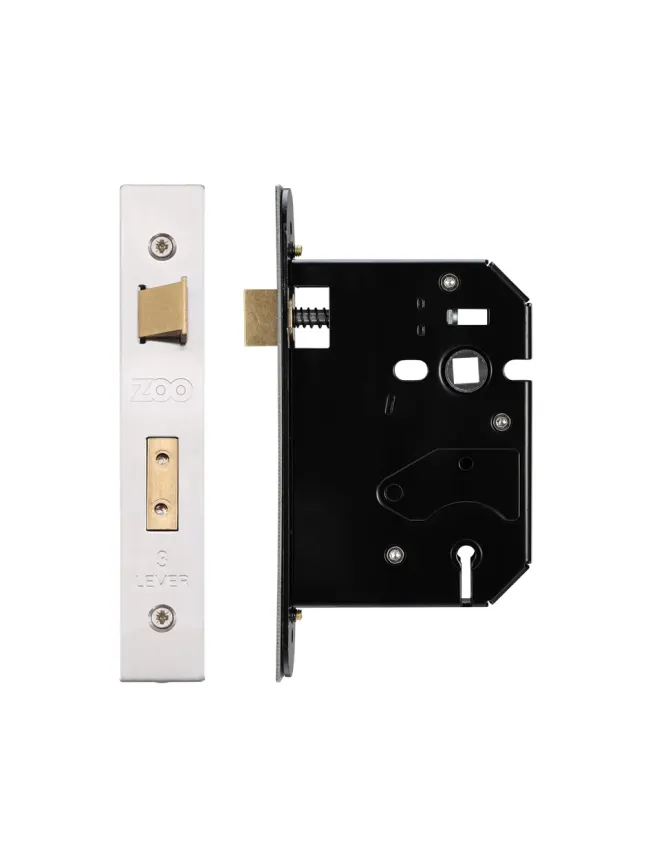 Zoo Hardware 3 Lever Replacement Sash Lock - 76mm c/w PVD Forend and Strike - Satin Stainless