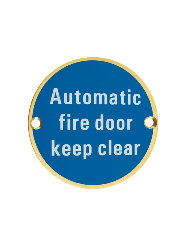 Zoo Hardware Automatic Fire Door Keep Clear - 76mm dia - PVD Satin Brass