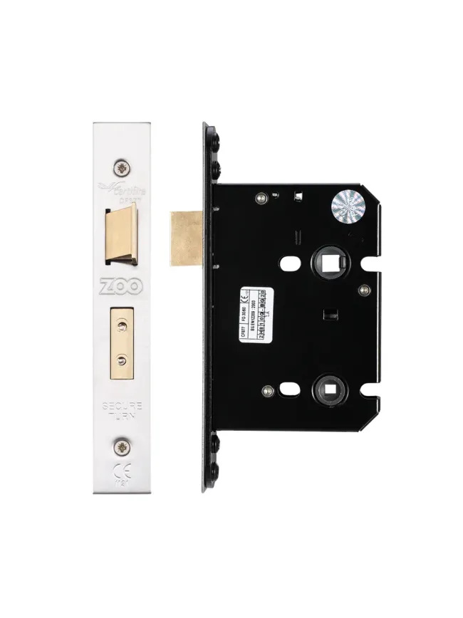 Zoo Hardware Bathroom Lock - 76mm C/W PVD Forend and Strike - Satin Stainless