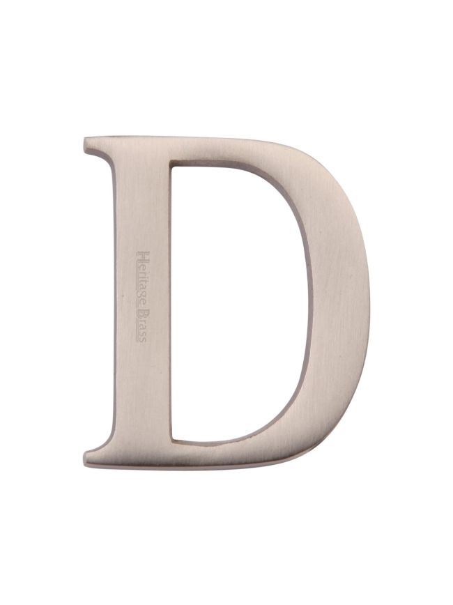 Heritage Brass Alphabet D Pin Fix 51mm (2") Satin Nickel Finish