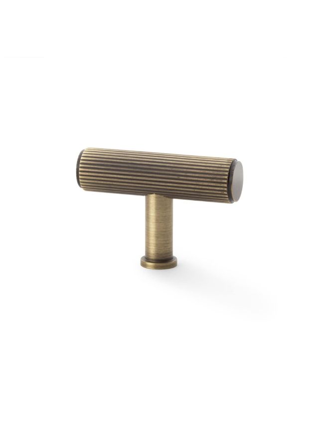 Alexander & Wilks - Crispin Reeded T-bar Cupboard Knob - Antique Brass