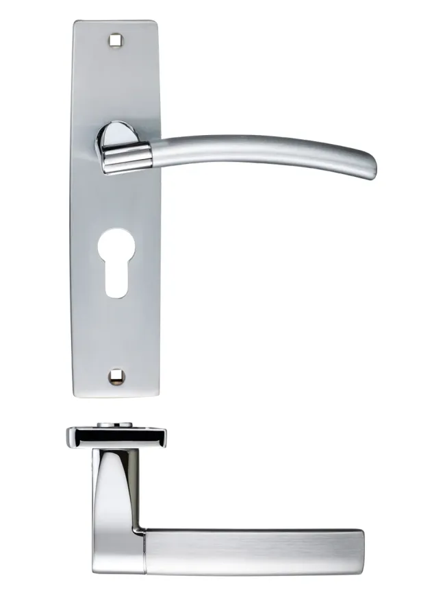 Zoo Hardware Amalfi lever on euro backplate - Satin Chrome / Polished Chrome
