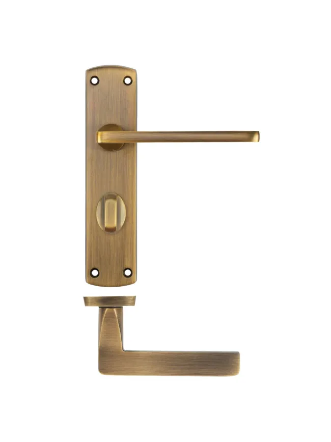 Zoo Hardware Leon lever on bathroom backplate - Antique Brass