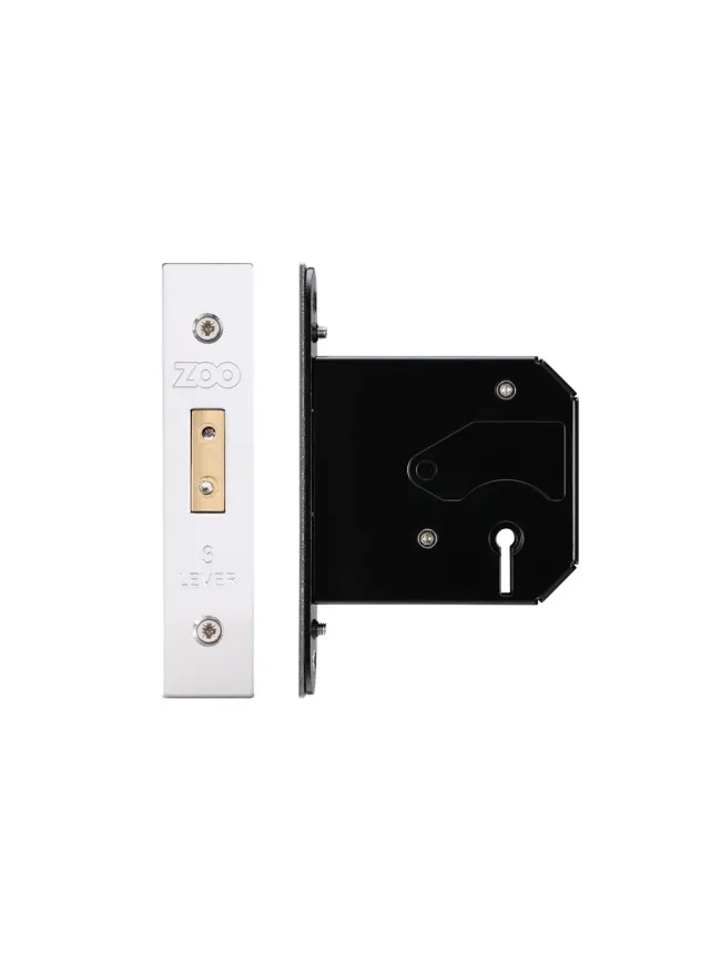 Zoo Hardware 3 Lever Replacement Dead Lock - 76mm c/w PVD Forend and Strike - Satin Stainless