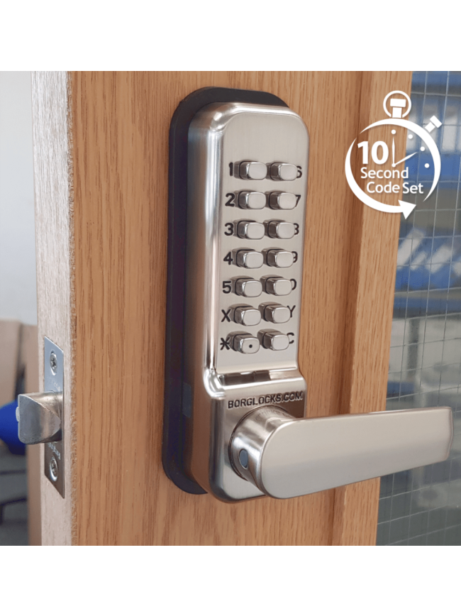 Borg BL2401 SS ECP - Easicode Pro Lever Keypad, Inside Lever Handle, Optional Holdback, Stainless Steel Finish