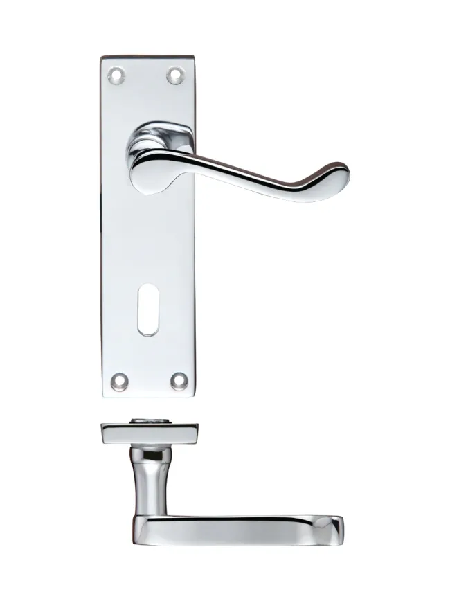 Zoo Hardware Project Victorian scroll lever on lock backplate - 150mm x 40mm - Polished Chrome