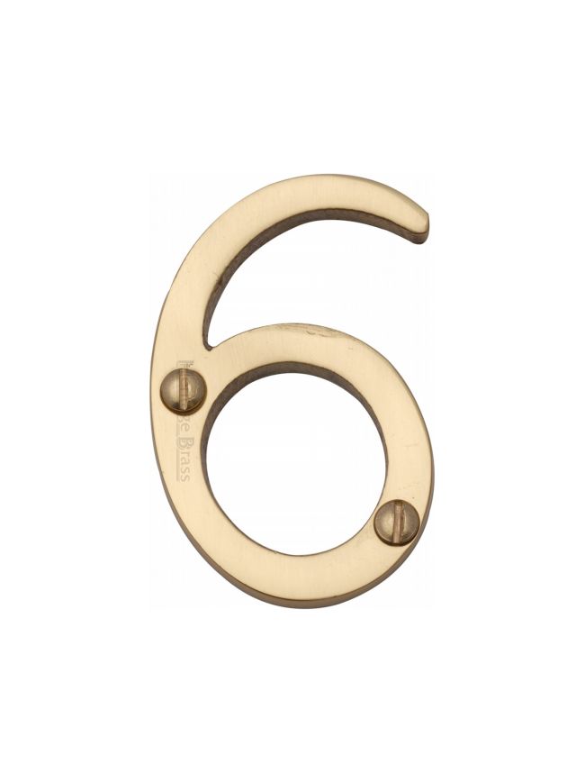 Heritage Brass Numeral 6 Face Fix 51mm (2") Polished Brass finish