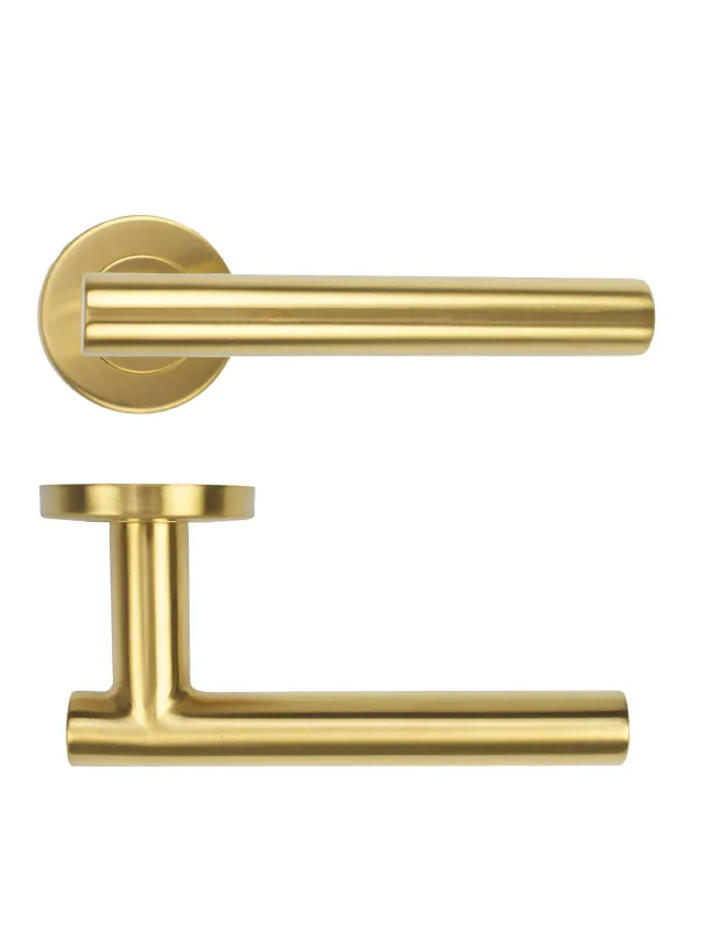 Zoo Hardware 19mm Straight T-Bar Lever on Round Rose 52mm x 8mm Push-on Rose - BS EN 1906 Grade 3 - Grade 201 - PVD Satin Brass