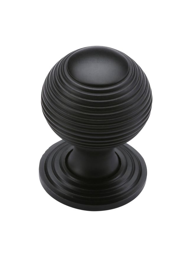 Heritage Brass Cabinet Knob Reeded Design 32mm Matt Black finish
