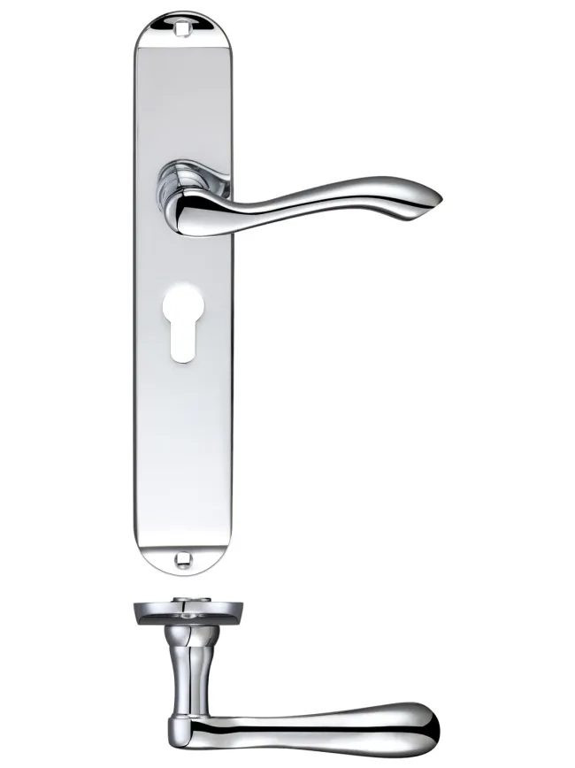 Zoo Hardware Arundel Lever Euro Lock (47.5mm c/c) Furniture - Long Plate 245 x 42mm - Polished Chrome