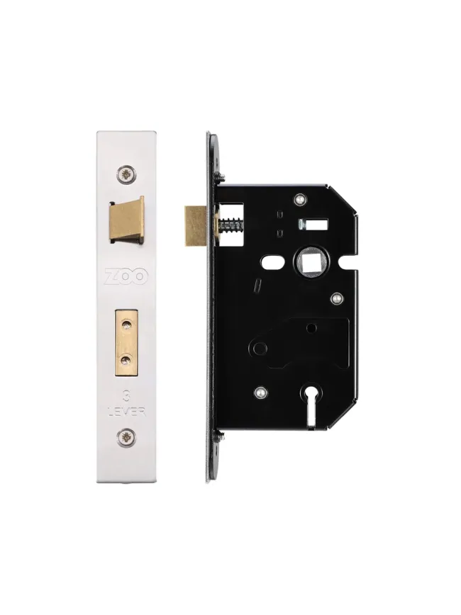 Zoo Hardware 3 Lever Replacement Sash Lock - 64mm c/w PVD Forend and Strike - Satin Stainless