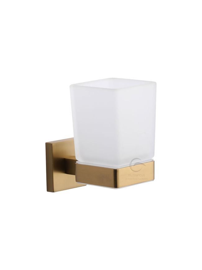 Chelsea Toothbrush Holder. Wall Mounted with Frosted Glass Tumbler. Satin Brass finish