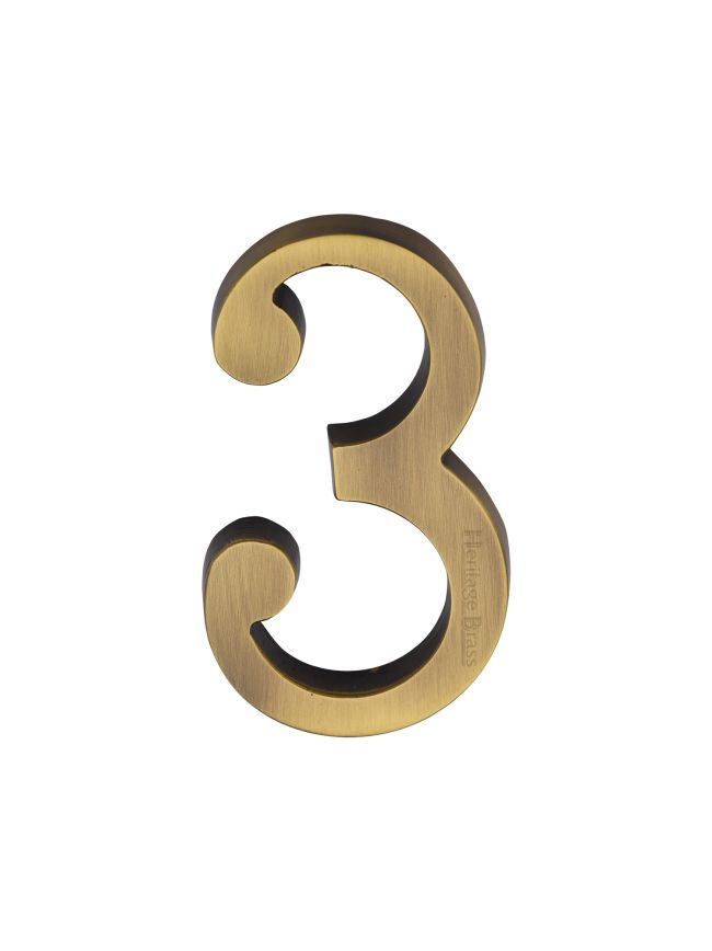 Heritage Brass Numeral 3 Concealed Fix 76mm (3") Antique Brass finish