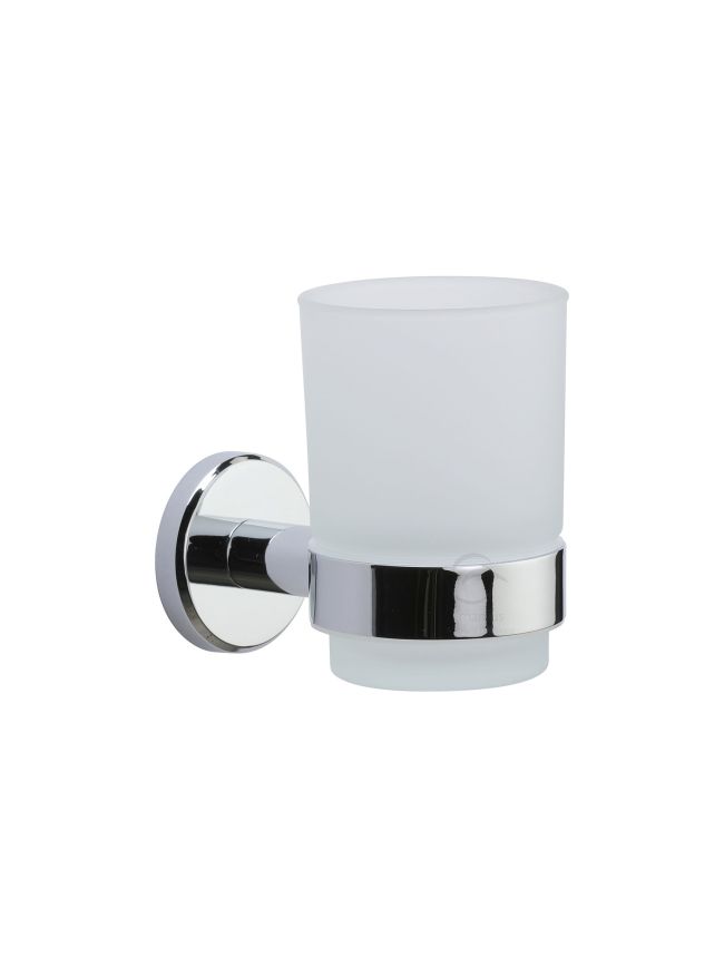 Oxford Toothbrush Holder. Wall Mounted with Frosted Glass Tumbler. Polished Chrome finish