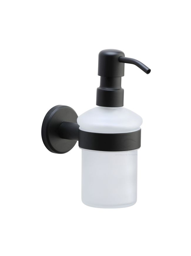 Oxford Soap Dispenser. Wall Mounted with Frosted Glass and high quality STS pump. Black finish