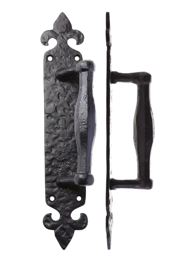 Zoo Hardware Pull Handle on Fleur De Lys Backplate - 10" - Black