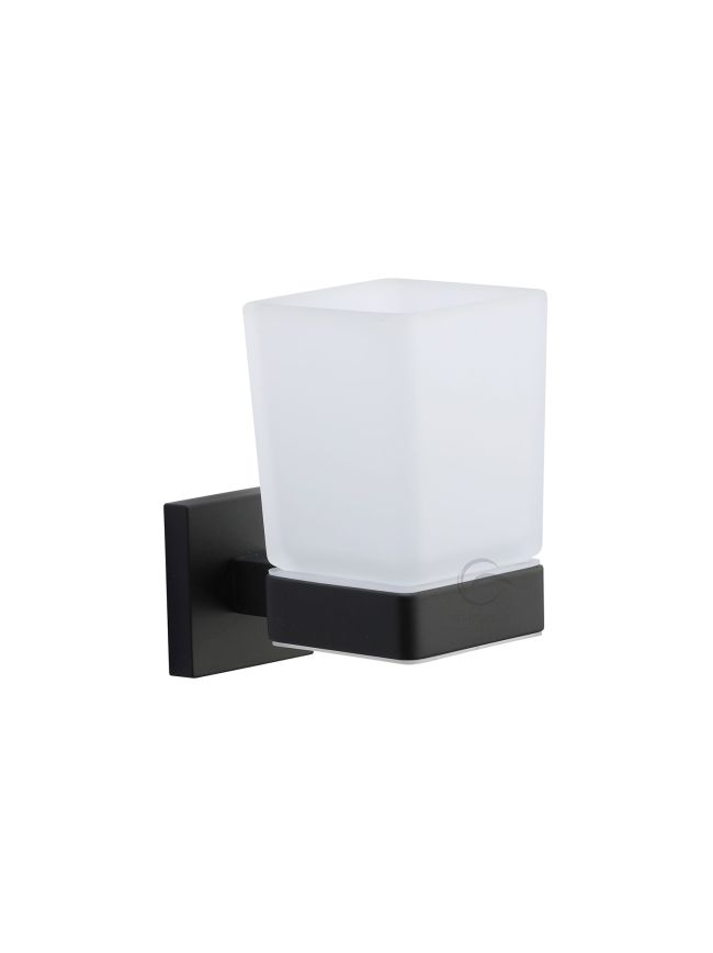 Chelsea Toothbrush Holder. Wall Mounted with Frosted Glass Tumbler. Black finish