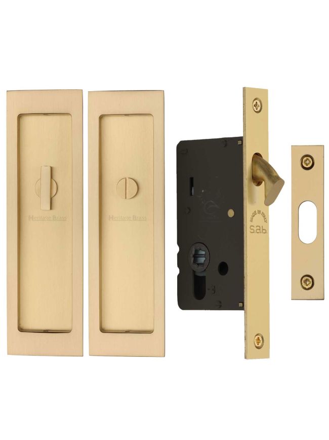 Flush Pull Privacy Set 197mm Satin Brass finish
