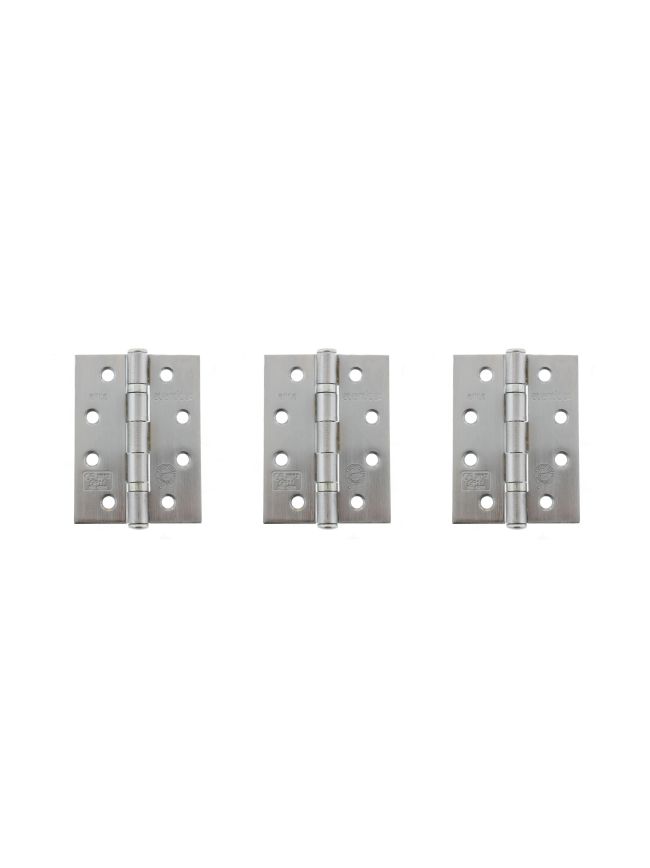 Atlantic Ball Bearing Hinges Grade 11 Fire Rated 4" x 3" x 2.5mm - Satin Chrome (Set of 3)