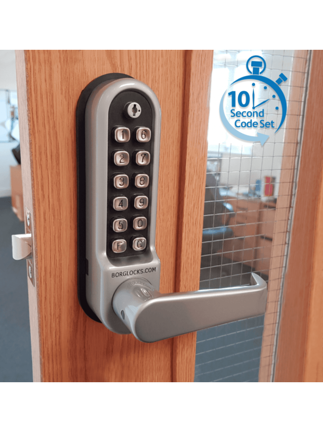 Borg BL5400 SS ECP - Easicode Pro, Flat Bar Lever Handle Keypad & Flat Bar Inside Handle (No Device/With Optional Free Passage), Stainless Steel (SS) Finish
