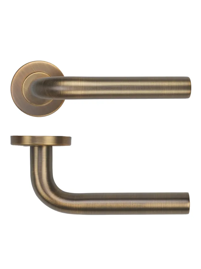Zoo Hardware 19mm Radius Lever on Round Rose 52mm x 8mm Push-on Rose - BS EN 1906 Grade 3 - Grade 201 - Antique Brass