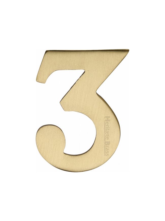 Heritage Brass Numeral 3 Self Adhesive 51mm (2") Satin Brass finish