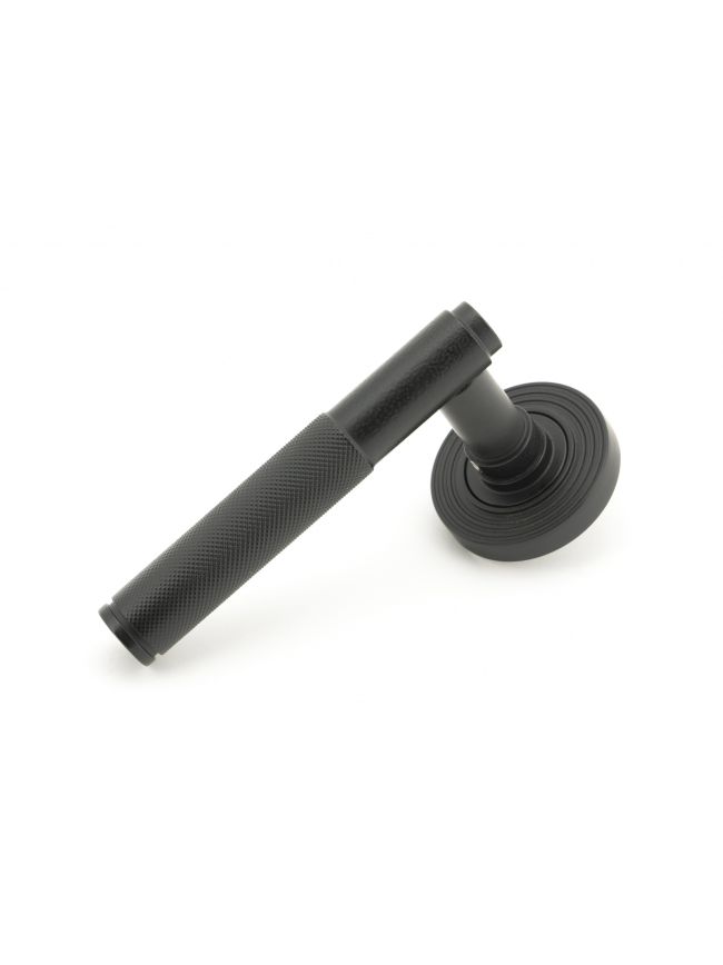 Matt Black Brompton Lever on Rose Set (Beehive Rose) - Unsprung